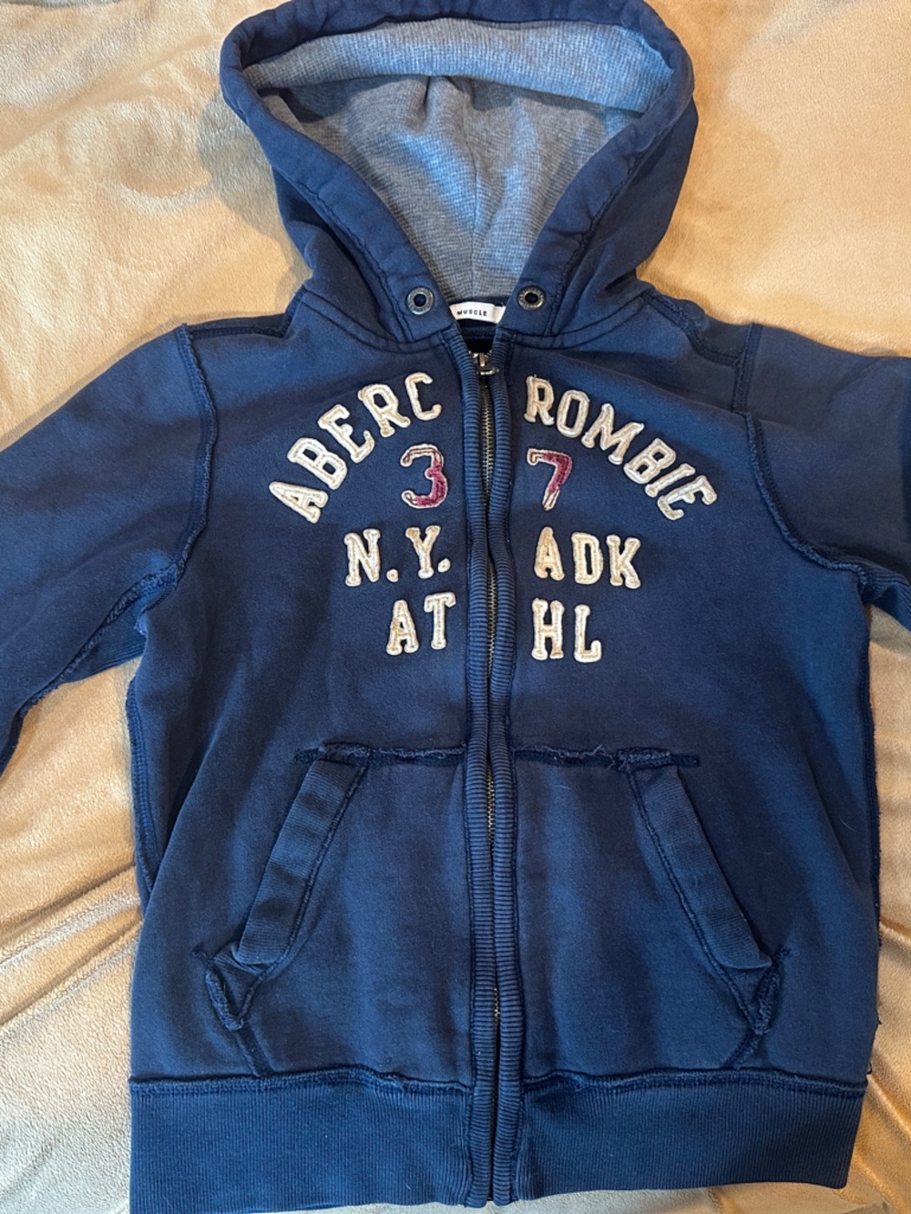 Abercrombie & Fitch Kids Navy Blue Zip-Up Hoodie with Embroidered Logo